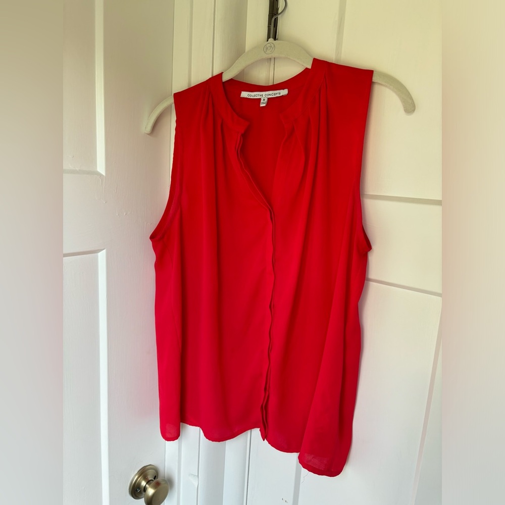 Red sleeveless Collective Concepts button high-neck top